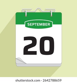 Daily Calendar 20th September, vector stock isolated, eps