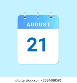 Daily calendar 21st of August month on white paper note. vector