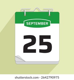Daily Calendar 25th September, vector stock isolated, eps