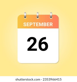 Daily calendar 26th of September month on white paper note. vector