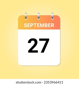 Daily calendar 27th of September month on white paper note. vector