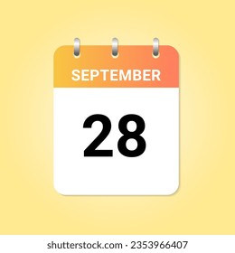 Daily calendar 28th of September month on white paper note. vector