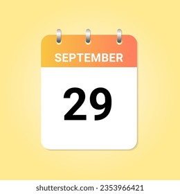 Daily calendar 29th of September month on white paper note. vector