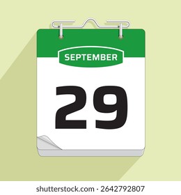 Daily Calendar 29th September, vector stock isolated, eps