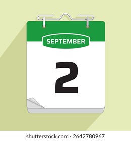 Daily Calendar 2nd September, vector stock isolated, eps
