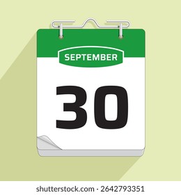 Daily Calendar 30th September, vector stock isolated, eps