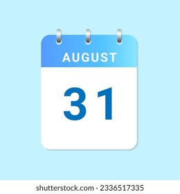 Daily calendar 31st of August month on white paper note. Vector file