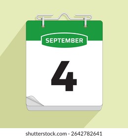 Daily Calendar 4th September, vector stock isolated, eps