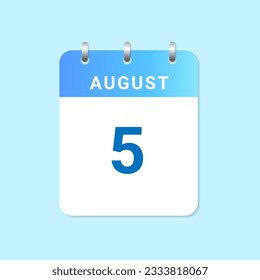 Daily calendar 5th of August month on white paper note. vector
