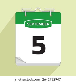 Daily Calendar 5th September, vector stock isolated, eps
