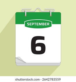 Daily Calendar 6th September, vector stock isolated, eps