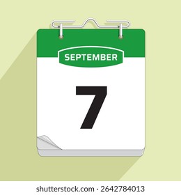Daily Calendar 7th September, vector stock isolated, eps