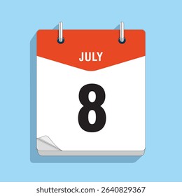 Daily Calendar 8th July, vector stock isolated, eps