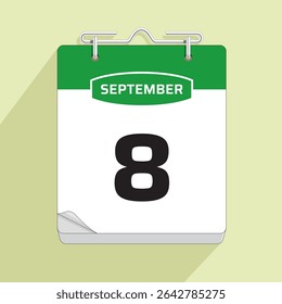 Daily Calendar 8th September, vector stock isolated, eps