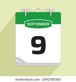 Daily Calendar 9th September, vector stock isolated, eps