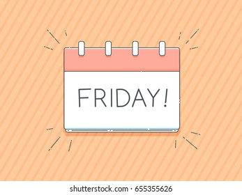 Daily calendar with friday text vector illustration in vintage pop line art style