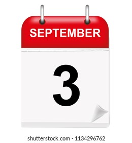 Daily calendar of single-leaf rings, red spine, 3d,september,3rd,third,vector,illustration