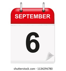 Daily calendar of single-leaf rings, red spine, 3d,september,6th,sixth,vector,illustration