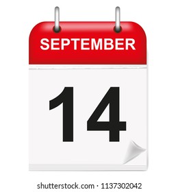 Daily calendar of single-leaf rings, red spine, 3d,september,14,14th,fourteenth.Vector illustration