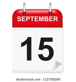 Daily calendar of single-leaf rings, red spine, 3d,september,15,15th,fifteenth.Vector illustration