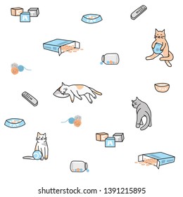 Daily Cat Playing Patterv Illustration Vector