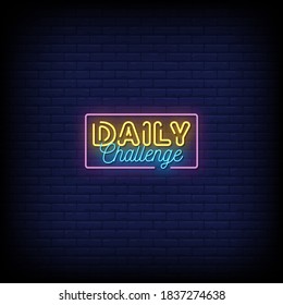 Daily Challenge Neon Signs Style Text Vector