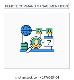 Daily check-ins color icon. Structured inspection. Online, distance work on laptop.Remote management concept.Isolated vector illustration