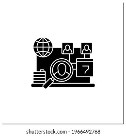 Daily check-ins glyph icon. Structured inspection. Online, distance work on laptop.Remote management concept.Filled flat sign. Isolated silhouette vector illustration