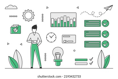 Daily checklist planner. To do list, time management, self organizing vector monocolor illustration