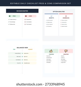 Daily checklist pro and con comparison infographic set