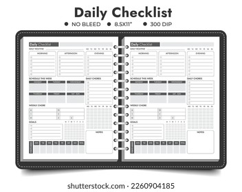 Lista de comprobación diaria página del cuaderno de planificación de registros de rutina, rastreador imprimible, planificador de actividades diarias, cuaderno de registro, diario de humor.