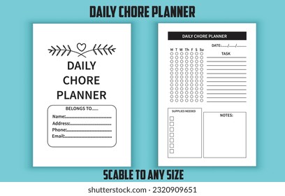 Daily chore planner. Low content kdp interior design template