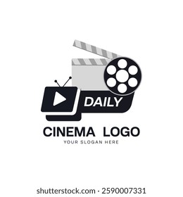 Daily Cinema Logo Cinema roll film logo design template vector illustration