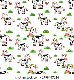 Daily cow in the farm seamless pattern farm concept vector illustration