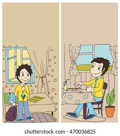 the daily day for boy student hand drawing isolated on the color background
