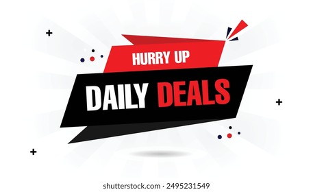 Daily deals hurry up banner template with white background, dark black gradient, and light red shapes, featuring vector art for eye catching promotions daily, deal, commerce, advertising, market