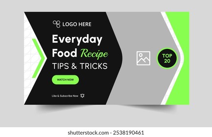 Daily delicious food recipe tips and tricks video thumbnail banner design, food review techniques video cover banner template design, fully editable vector eps 10 file format