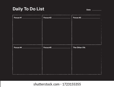 Daily To Do List with Focus and Tasks on Black Background inspired by 18 minutes  Productivity Planning Kit