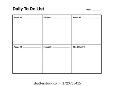 Daily To Do List with Focus and Tasks on White Background inspired by 18 minutes  Productivity Planning Kit