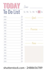 Daily to do list. Daily Planner. Vertical A4 personal daily plan