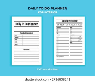 Planificador de tareas diarias Interior para KDP Lista de comprobación de tareas de productividad y Páginas de programación
