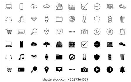 Icono digital diario de Essentials en negro y línea. Iconos contiene 60. Conveniente para las Páginas de Web, App móviles, Web, impresión.