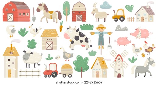 Daily Farm Cute Animal Life Set Vector illustration