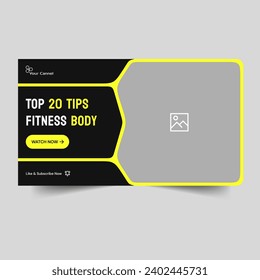 Daily fitness body video tutorial thumbnail banner design, exercise tips and tricks banner design, video cover design, vector eps 10 file format