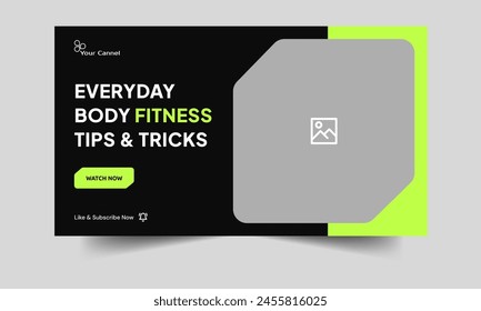 Daily Fitness tips and tricks video thumbnail banner design, workout techniques cover banner, yoga and meditation training concept banner, fully customizable vector eps 10 file format