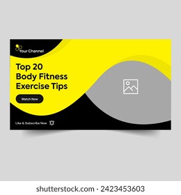 Daily fitness tutorial video thumbnail banner design, fitness training video cover banner design, fully editable vector eps 10 file format