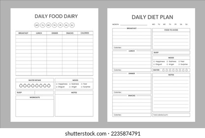 Daily food dairy planner logbook organizer page template 