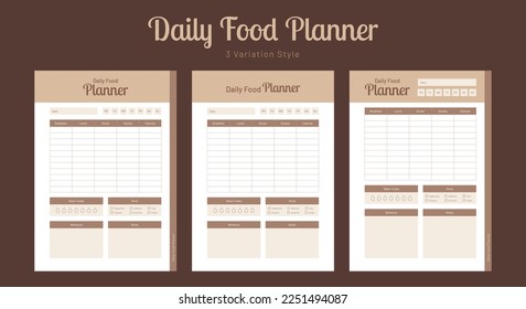 Daily food journal and food dairy planner logbook notebook interior design template