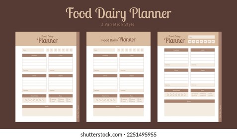 Daily food journal and food dairy planner logbook notebook interior design template