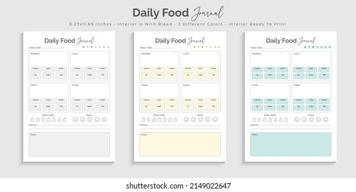 Daily food journal and planner logbook notebook tracker printable interior design template